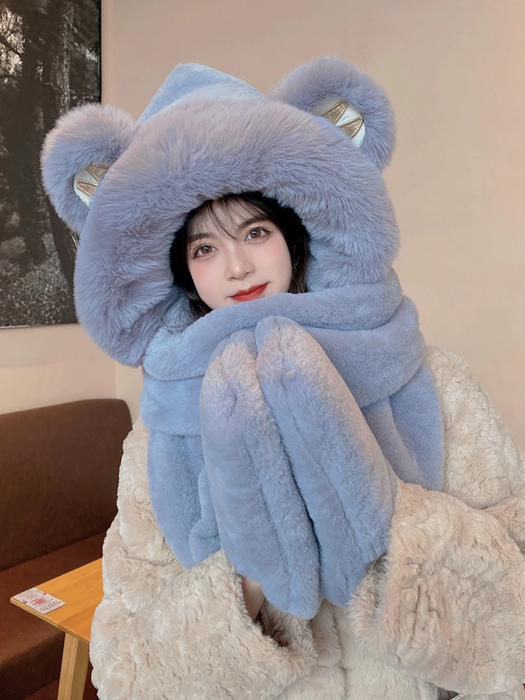 Шарф с капюшоном и перчатки из трех частей