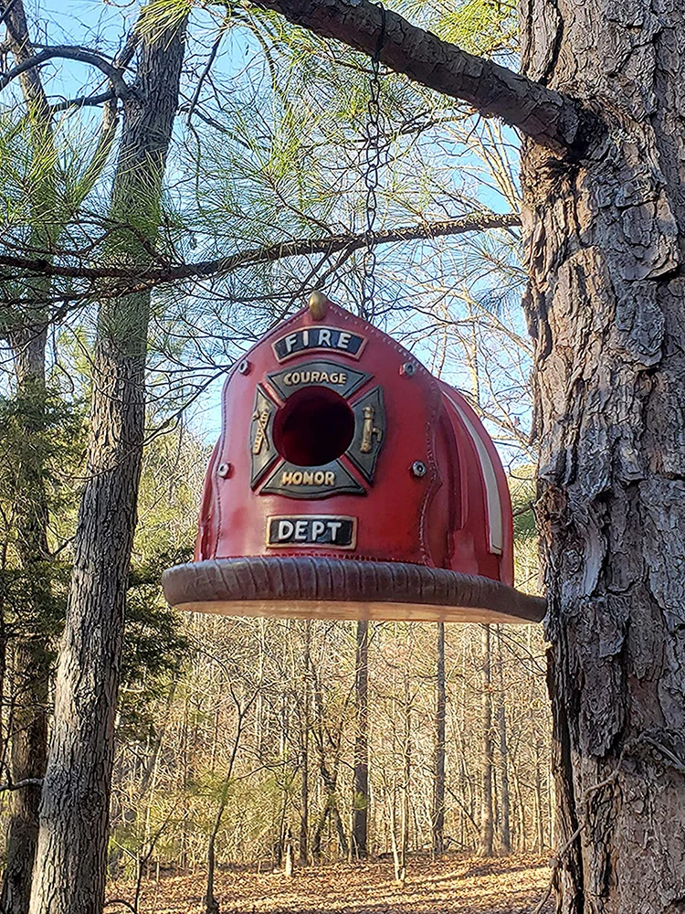 

Уникальная модель птичьего домика, подвесной винтажный пожарный шлем, украшение для сада, патио