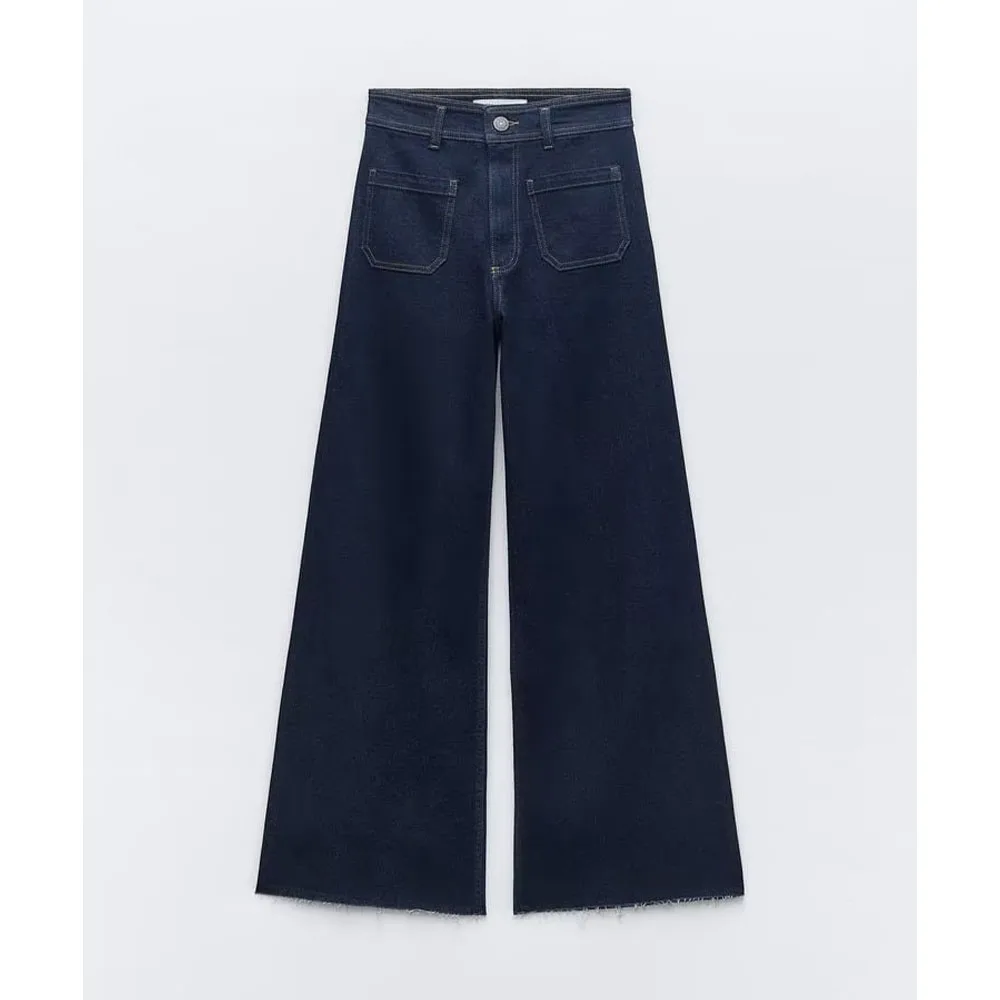 

Новые осенние модные женские повседневные уличные трендовые универсальные джинсы в морском стиле с высокой талией и карманами прямые широкие джинсы с украшением