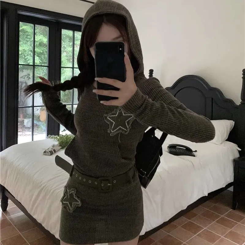 Американские вязаные ретро-платья со звездами весна-осень новинка стильная