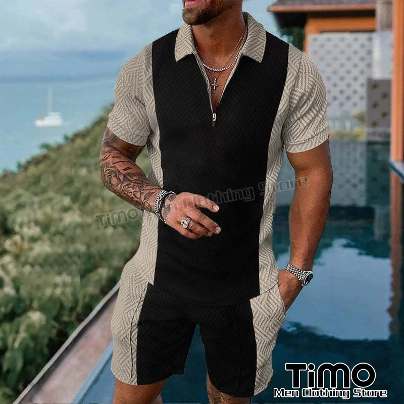 Summer Men's Polo Neck Set Street Fashion Style Pullover+Shorts Suit Party Business Casual Vintage Men's Polo Shirt 2-piece Set