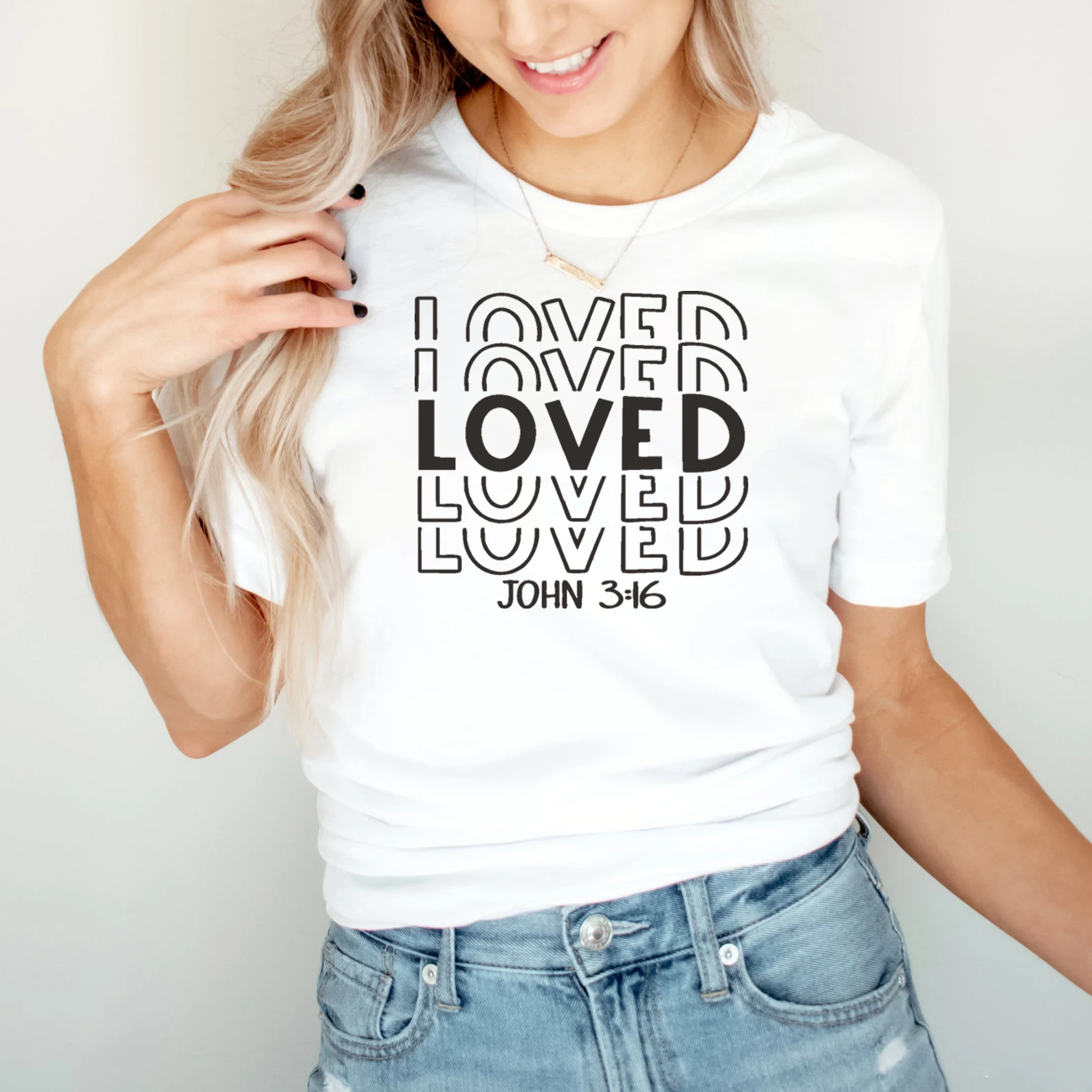 

Belamoda Summer Women's T-shirts Loved John 3:16 Shirt Ladies Graphic t shirts Short Sleeve Round neck tee shirt