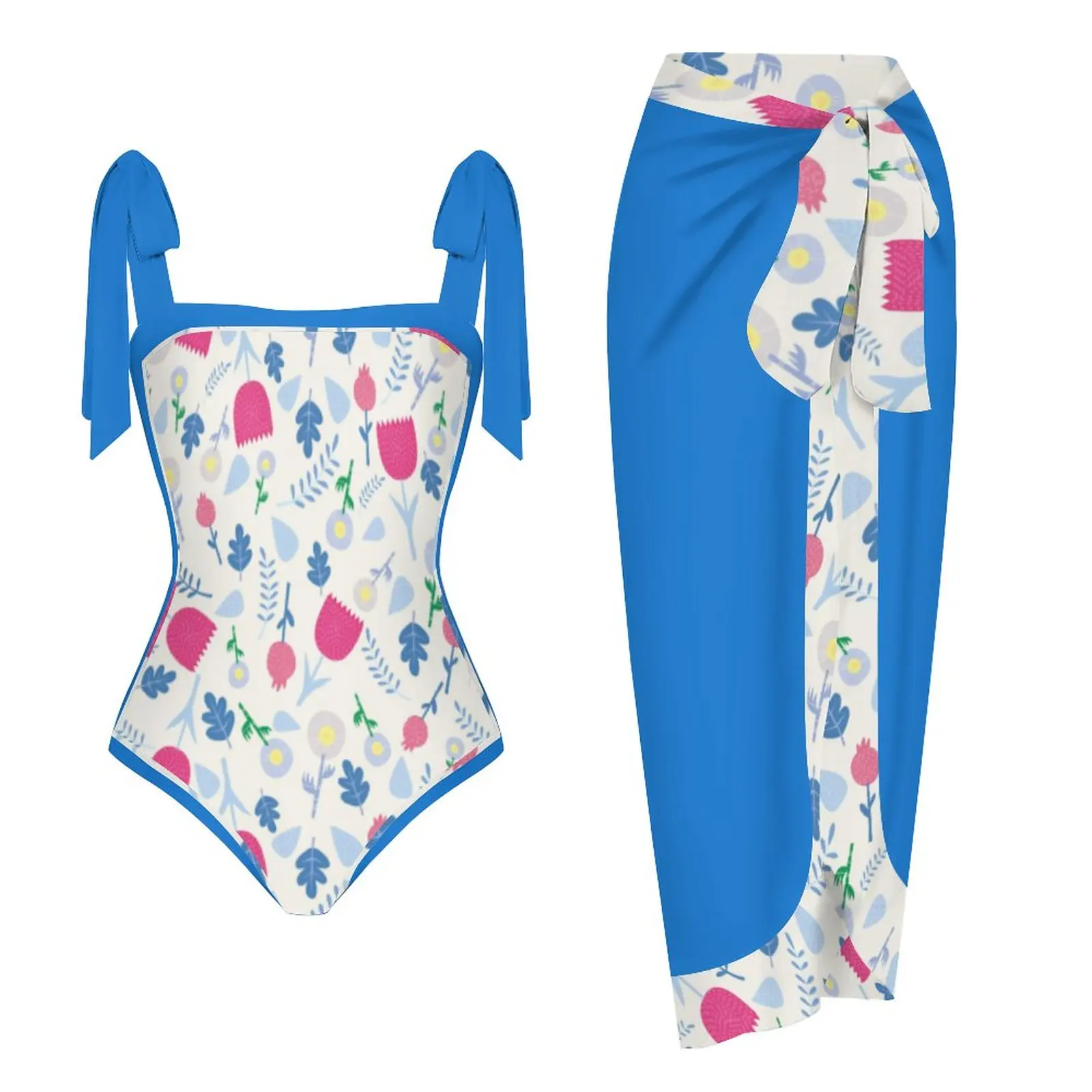 

2023 Blue Push Up Women Bikini Set Floral Printed Bikini Strappy Bandage Swimwear Brazilian Biquini Bathing Suit for Ocean Party