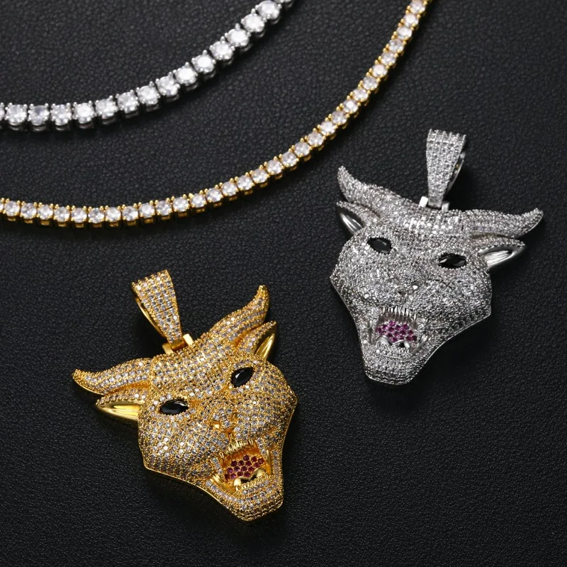 Ожерелье мужское в стиле хип-хоп с фианитами крутая подвеска виде демона