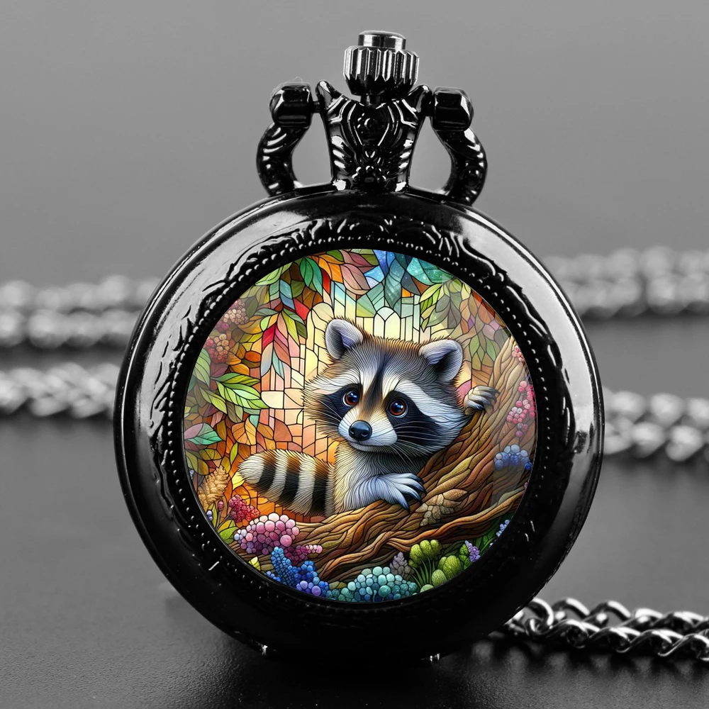 Милые маленькие кварцевые карманные часы со стеклянным куполом енота с прочной