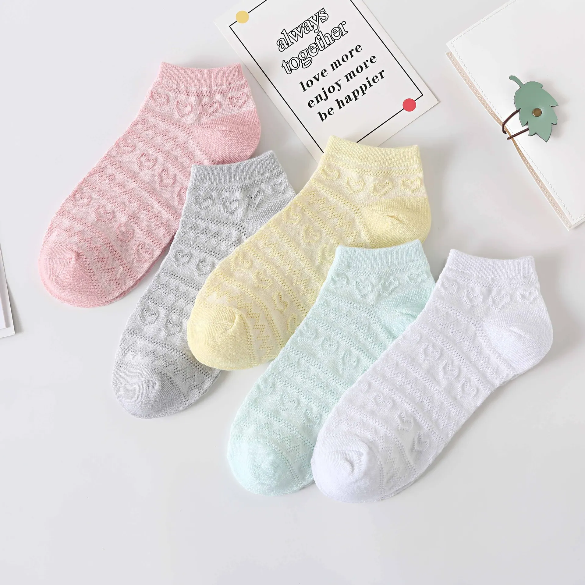 

5 Pairs/lot Elegant Candy Lace Hearts Cute Pink Yellow White Breathable Summer Students Girls Short Female Low Cut Ankle Socks