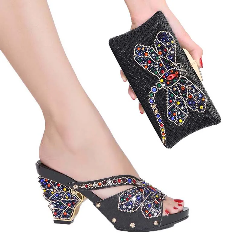 

Slippers Women Luxury Designer Brand 2022 New Arrival Banquet Party Shoes Nigerian Matching Decorated Italian Shoes And Bag Set