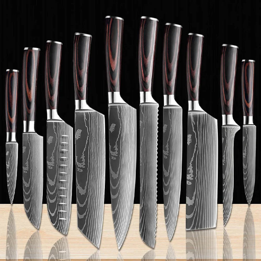 

1-10pcs Damascus Knife Set 7CR17 Steel Japanese Knife Cleaver Meat Fish Fillet Boning Knife Professional Chef Kitchen Knives Set