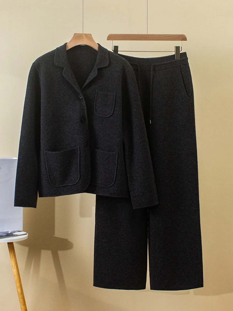 Новый кашемировый костюм на осень и зиму свободная куртка с отложным воротником