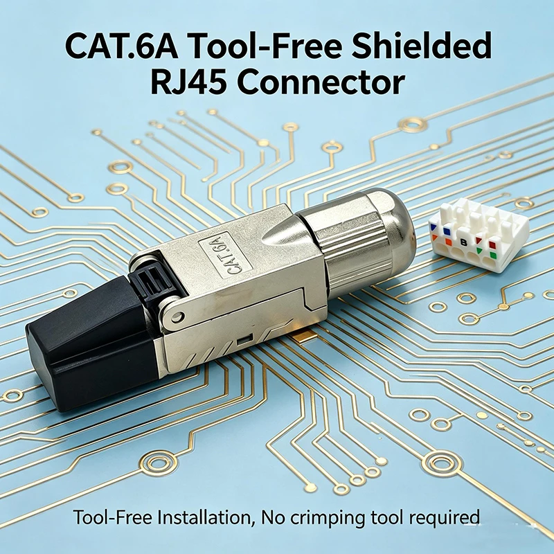 Фото Беспроводной разъем RJ45 CAT.6A/7/8 без инструментов, экранированный Ethernet-штекер 10 Гбит/с без обжима, многоразовая кристаллическая головка с позолотой 50U №2