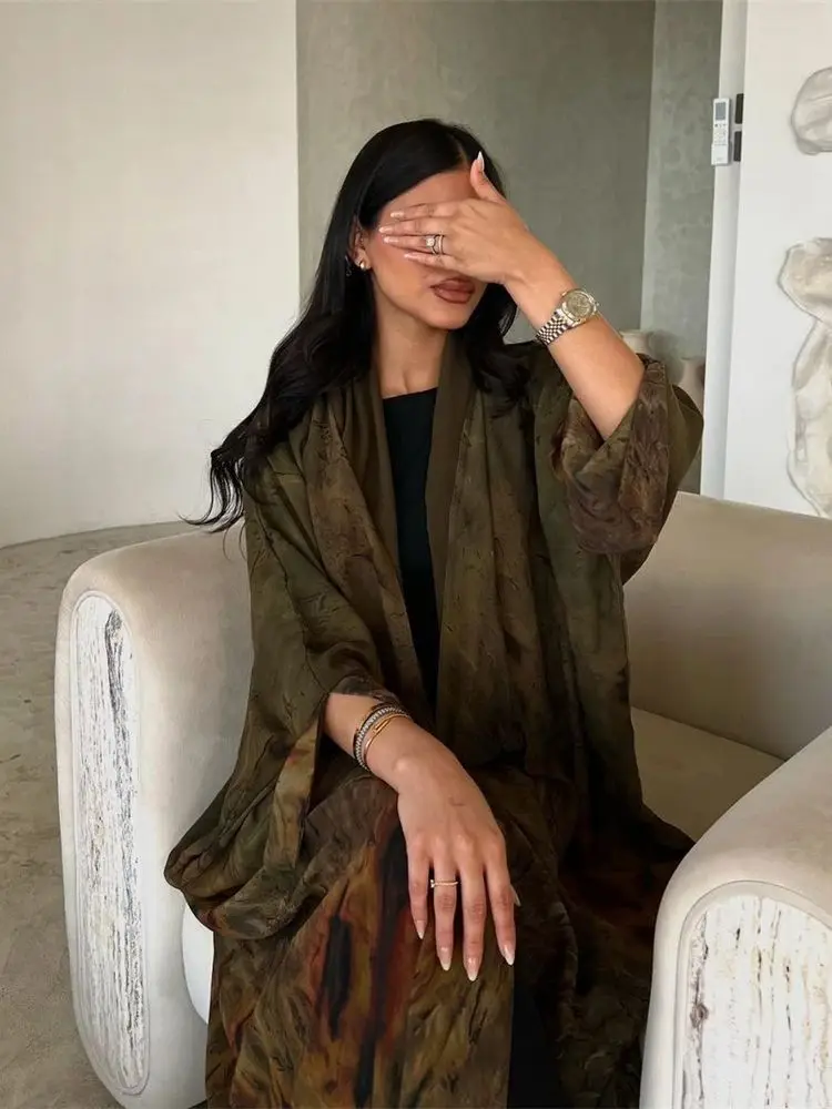 Рамадан Ид Открытое Кимоно Абая Дубай Мусульманский Кафтан Платье Ислам