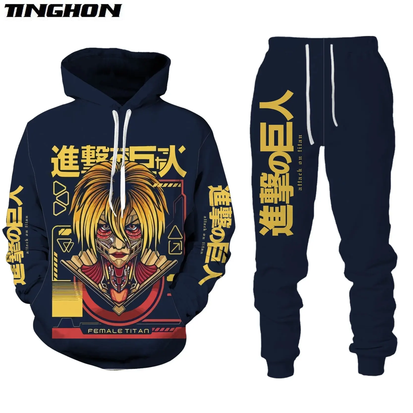

Japanese Anime Hoodies Jogger Pants Men's Tracksuit Casual Sweatershirts Streetwear ATTACK ON TITAN Print Sports Suit Men Sets