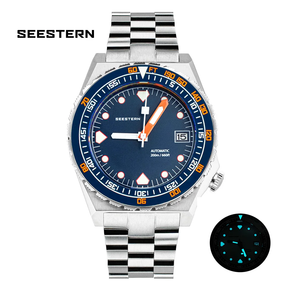 

Мужские часы SEESTERN SUB600T V2, спортивные, для дайвинга, супер светящийся керамический ободок, дата 200 м, водонепроницаемый NH35, автоматическое пер...