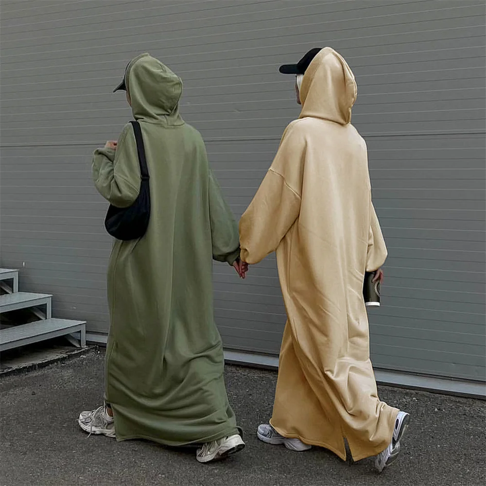 2024 Ramadan Eid Modest Warm Winter Abayas With Hat Muslim Women Abaya Dress Robe Arabe Female Morocco Kaftan Islam Clothing