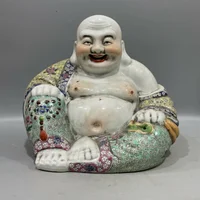 8.3" Antique Qing dynasty Porcelain marked famille rose Maitreya Buddha statue