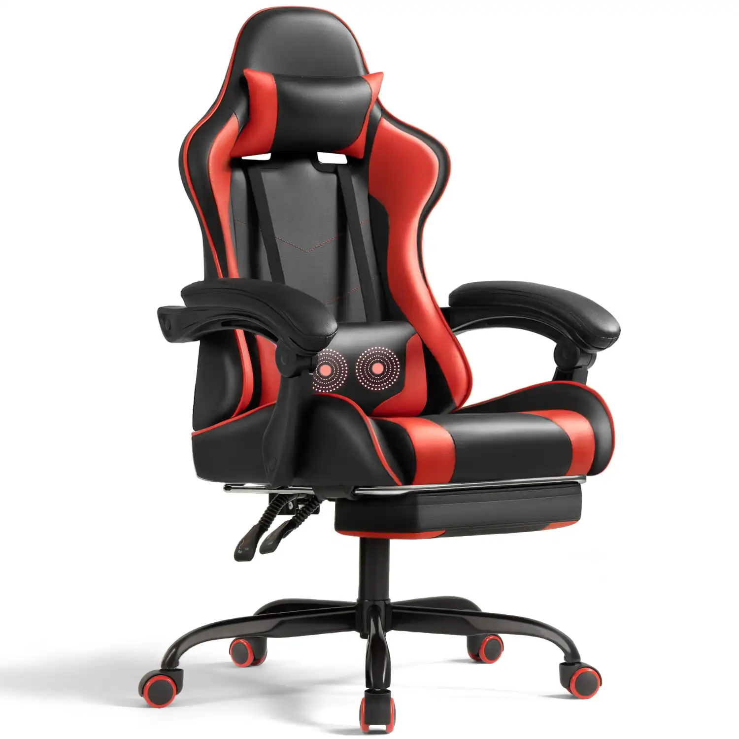 

Lacoo PU Leather Gaming Chair Massage Ergonomic Gamer Chair Height Adjustable Computer Chair with Footrest & Lumbar Support,Red