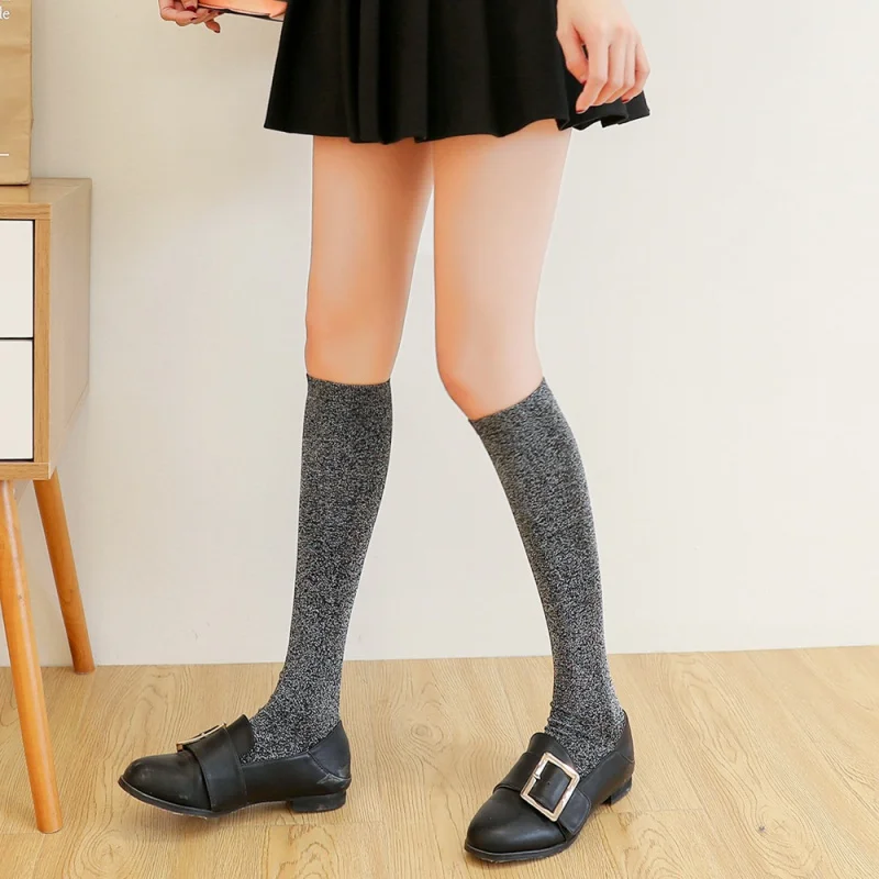 2018 Spring and Summer New Knee Length Socks Student Socks Silver Silk Women's Mid Tube Stockings over Knee Lace Calf Socks