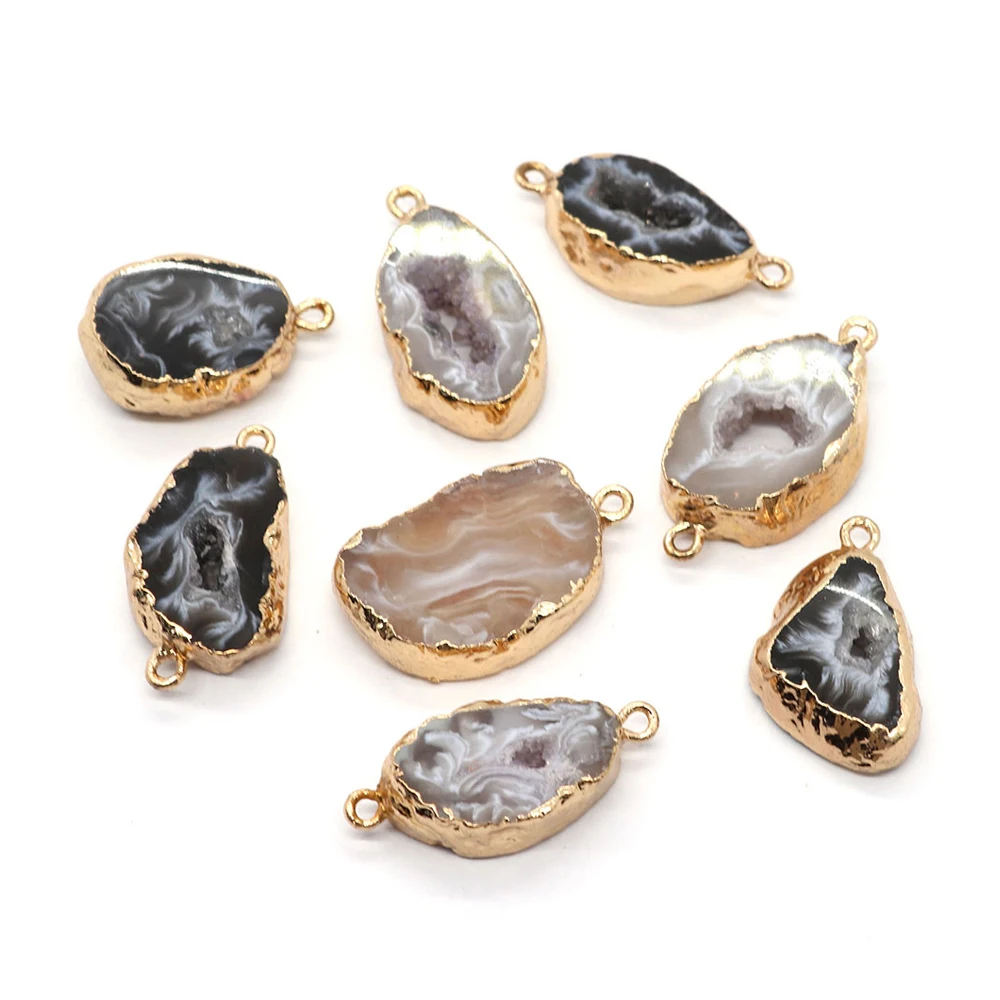 

Druzy Agate Pendants Natural Stone Gold Color Plated Edge Connector DIY Necklace Earrings Jewelry Accessories Gift Making Agate