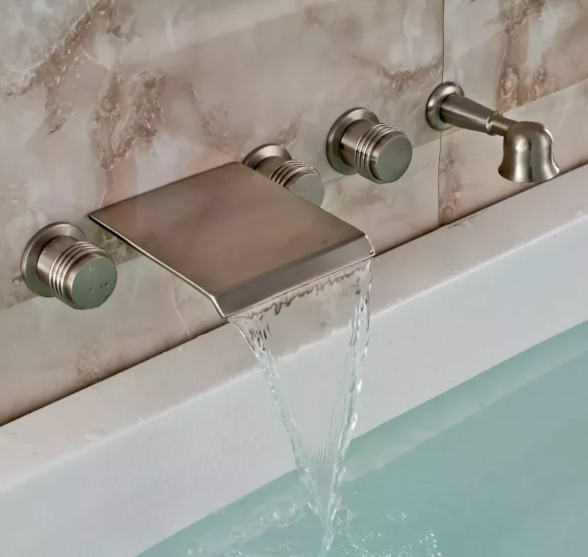 

Bath 5pcs Wall Mounted Tub Faucet Brass Handshower Mixer Tap Brushed Nickel