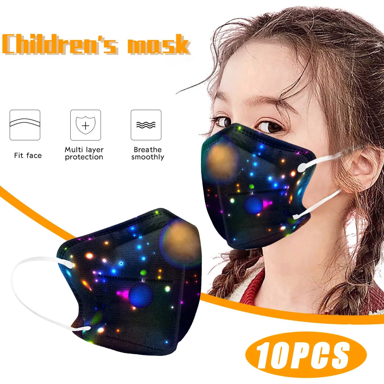 

10PC Kids Disposable Face Masks Rainbow Butterfly Print 2-10 Years Old 5-Layer High-Density Breathable Dustproof Protective Mask