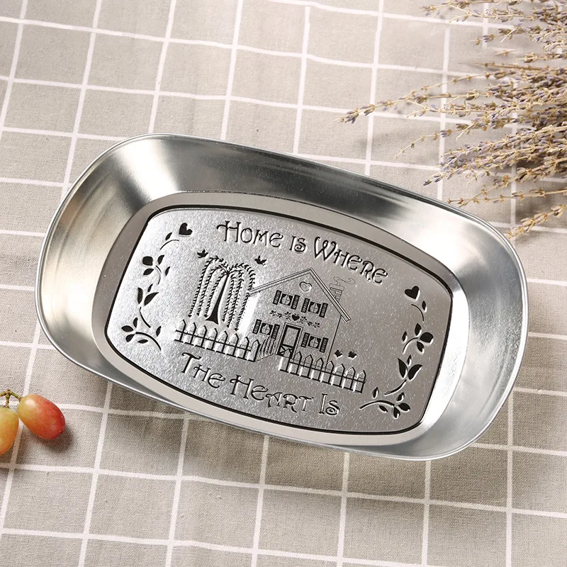 

Retro Fruit Plate Tin plate Boat-shaped Storage Plate Metal Home Kitchen Decoration Snack Plate Household Products Decoration