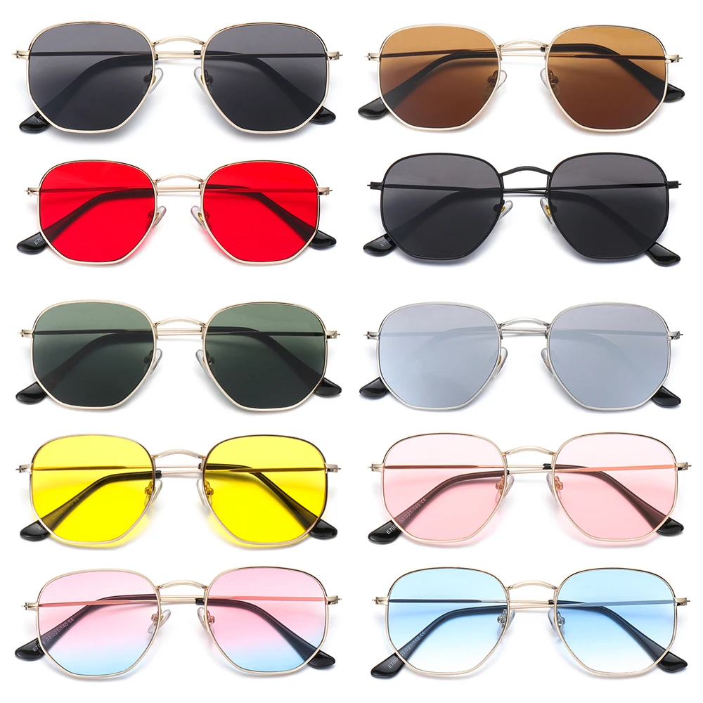 

Очки UV400 в металлической оправе, солнцезащитные очки, маленькие квадратные солнцезащитные очки, солнцезащитные очки для мужчин и женщин, многоугольные зеркальные линзы