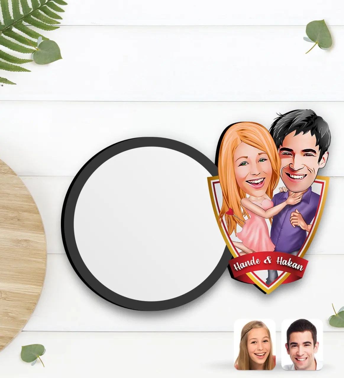 

Персонализированная карикатура на День Св. Валентина с деревянной чашкой