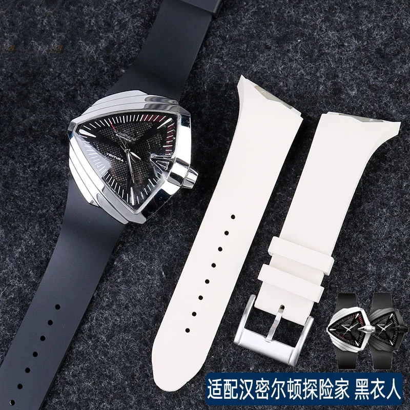 

For Hamilton H24655331 H24615331 VENTURA Series Silicone Watch Strap Diagonal Interface Rubber Red White Men's watchbands 25mm