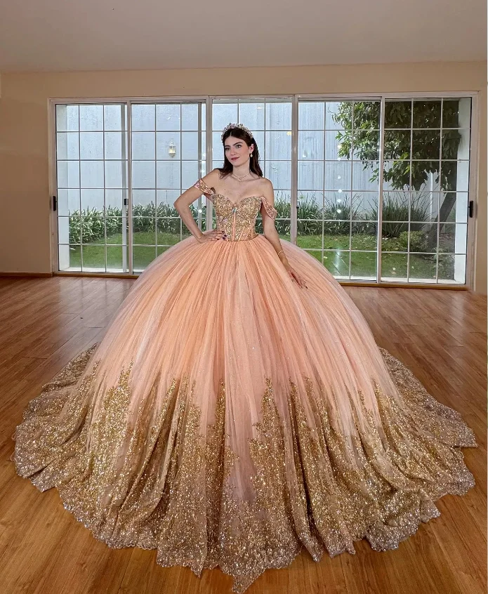 Бледно-оранжевое роскошное платье принцессы Quinceanera 2024 благородное с открытыми