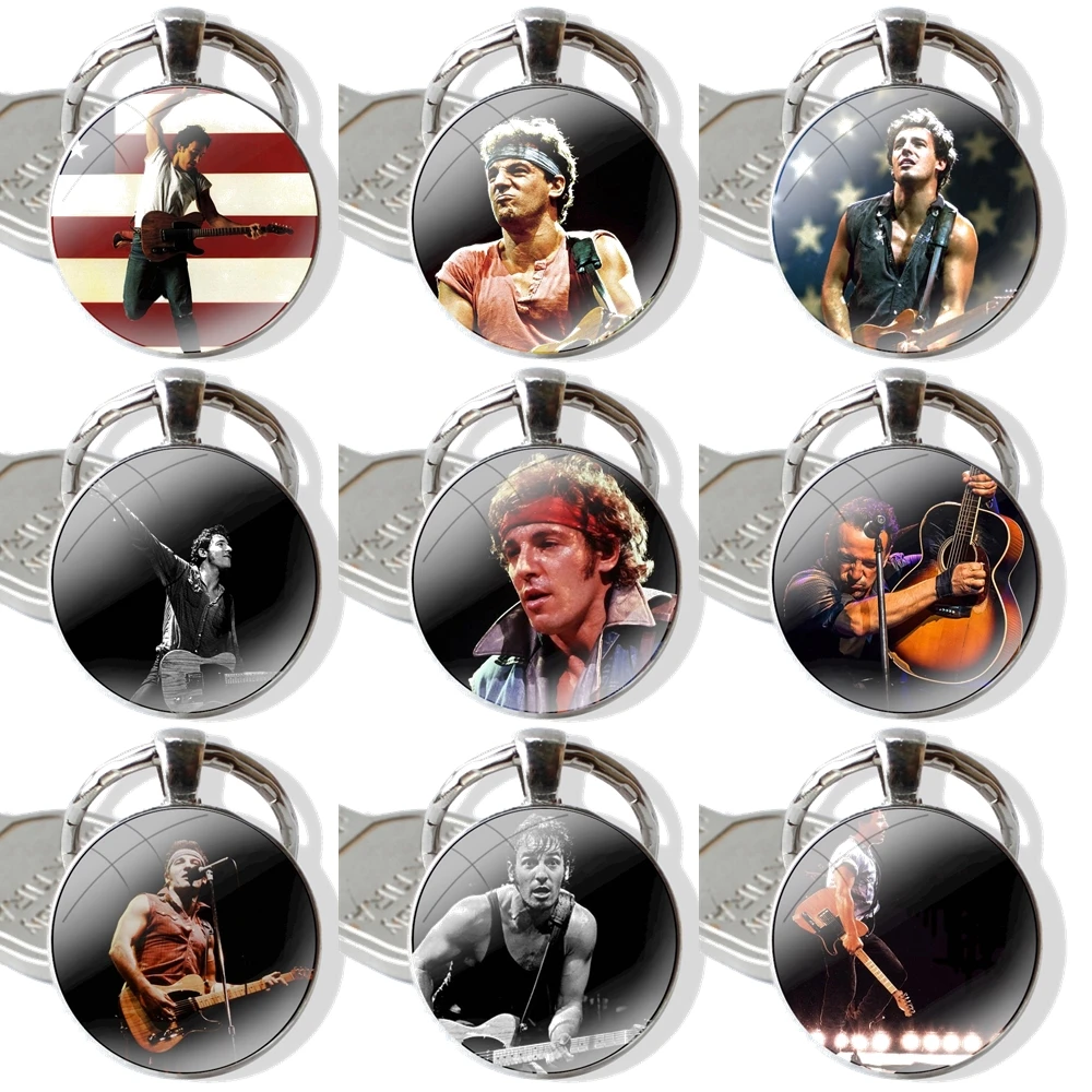 Стеклянный кабошон, брелок, подвеска, автомобильные брелки ручной работы, Брюс спрингстон, молния, дорога, модный мультяшный дизайн, креативный