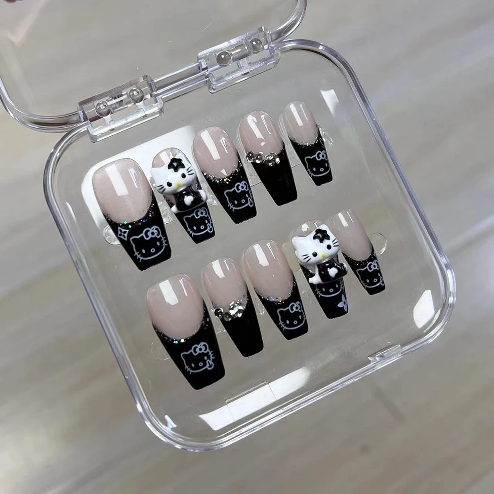 Модный французский искусственный пресс на ногтях Hello Kitty 3D Роскошный дизайн