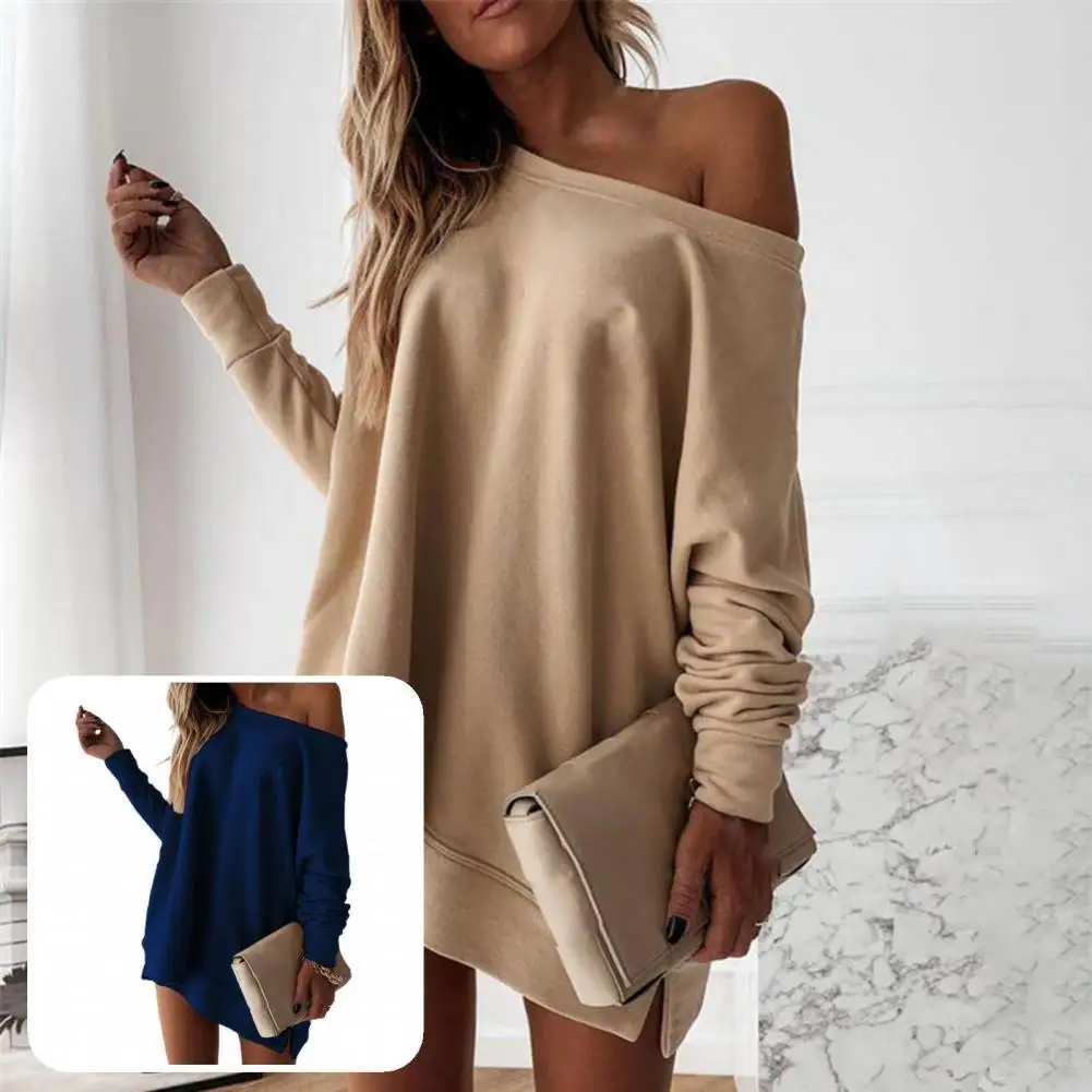 

Стильная толстовка оверсайз, дышащая теплая толстовка с одним открытым плечом и длинным рукавом, туника, блузка, Толстовка Оверсайз