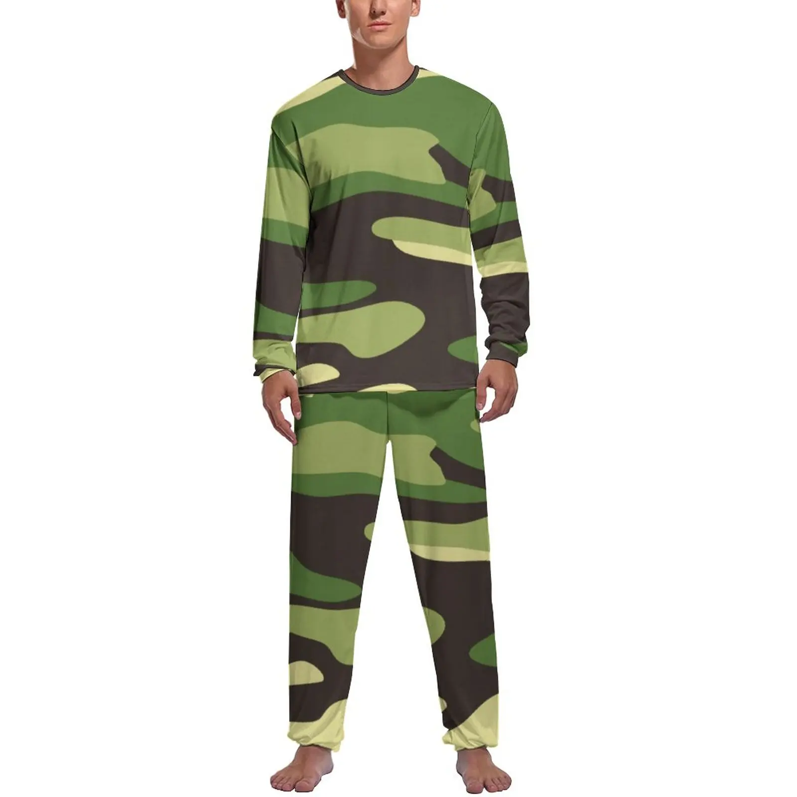 Army Camo Print Pajamas Autumn Forest Multicam Night Home Suit Man Two Piece Graphic Long-Sleeve Romantic Pajama Sets