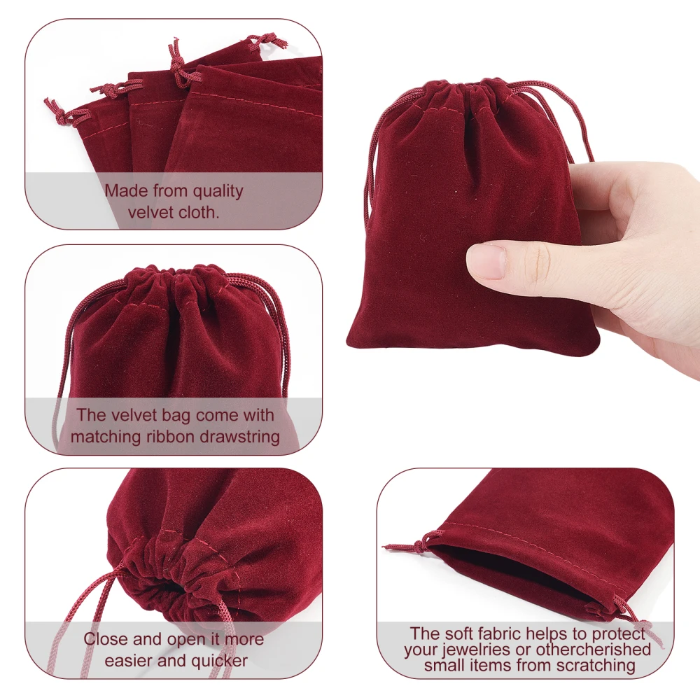 40Pcs Wholesale Dark Red Velvet Drawstring Bags Jewelry Storage Packaging Pouches Wedding Party Candy Sack Xmas Favors Gift Bags