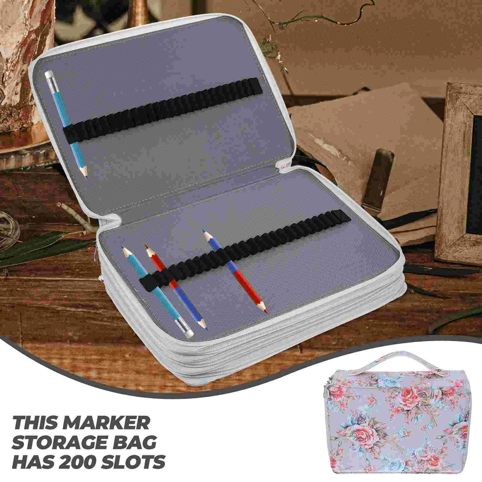 

Case Capacity Organizer Stationery Pen Large Pouch Makeup Big Marker Travel Roses Handy Holders Painting Slots Portable Pouches