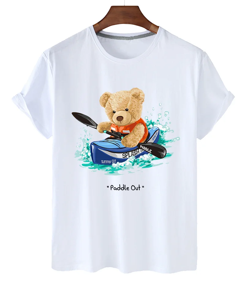 

Kayaking Handsome Bear Printed Tshirt Women Summer Short Sleeved Casual T-shirt Unisex Tops Tees Cartoon Harajuku T Shirt Female