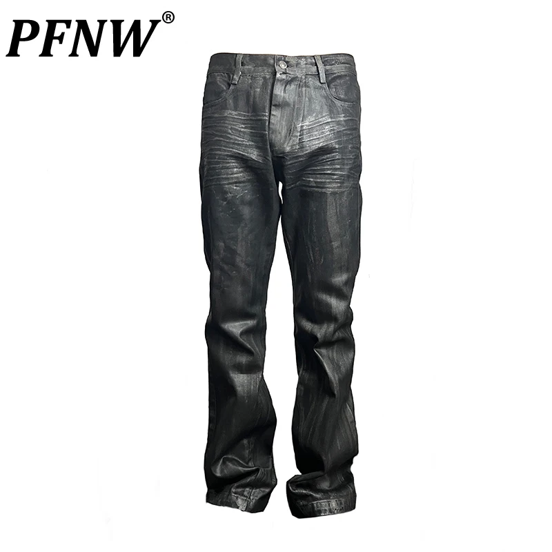 

PFNW Spring Summer New Men's Coated Jeans American Vintage Straight Texture Pattern Casual Trendy Slim Flared Trousers 28A0418