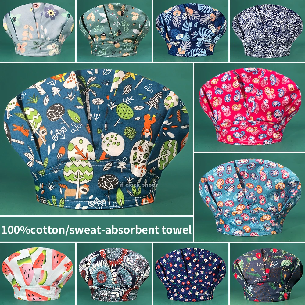 Регулируемые скрабы из 100% хлопка женская шапка с повязкой на повязку шеф-повар