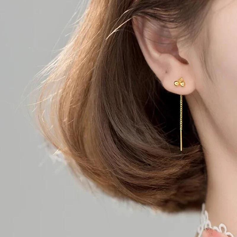 Женские серьги-гвоздики из серебра 925 пробы с короткой цепочкой 4 7 см