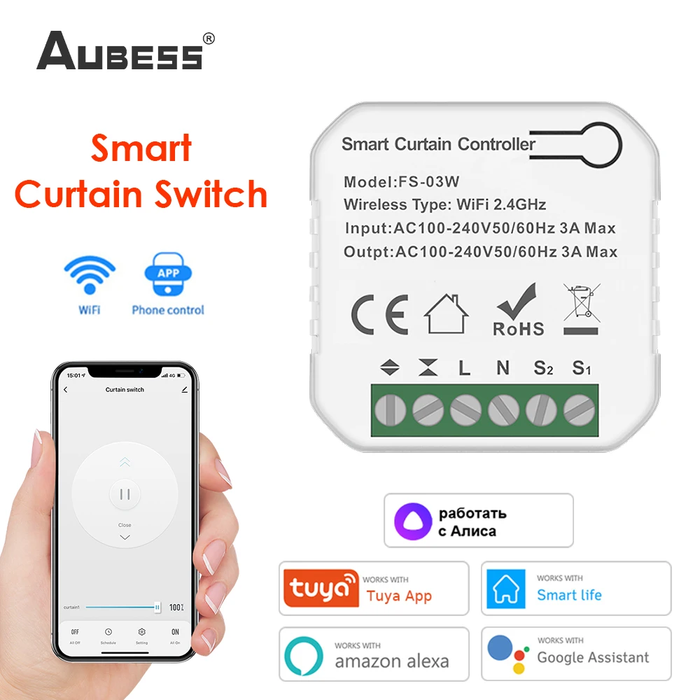 

Tuya WiFi Smart Life Curtain Switch Module For Roller Shutter Blind Motor DIY Home Tuya Smart APP Voice Control With Google Alex