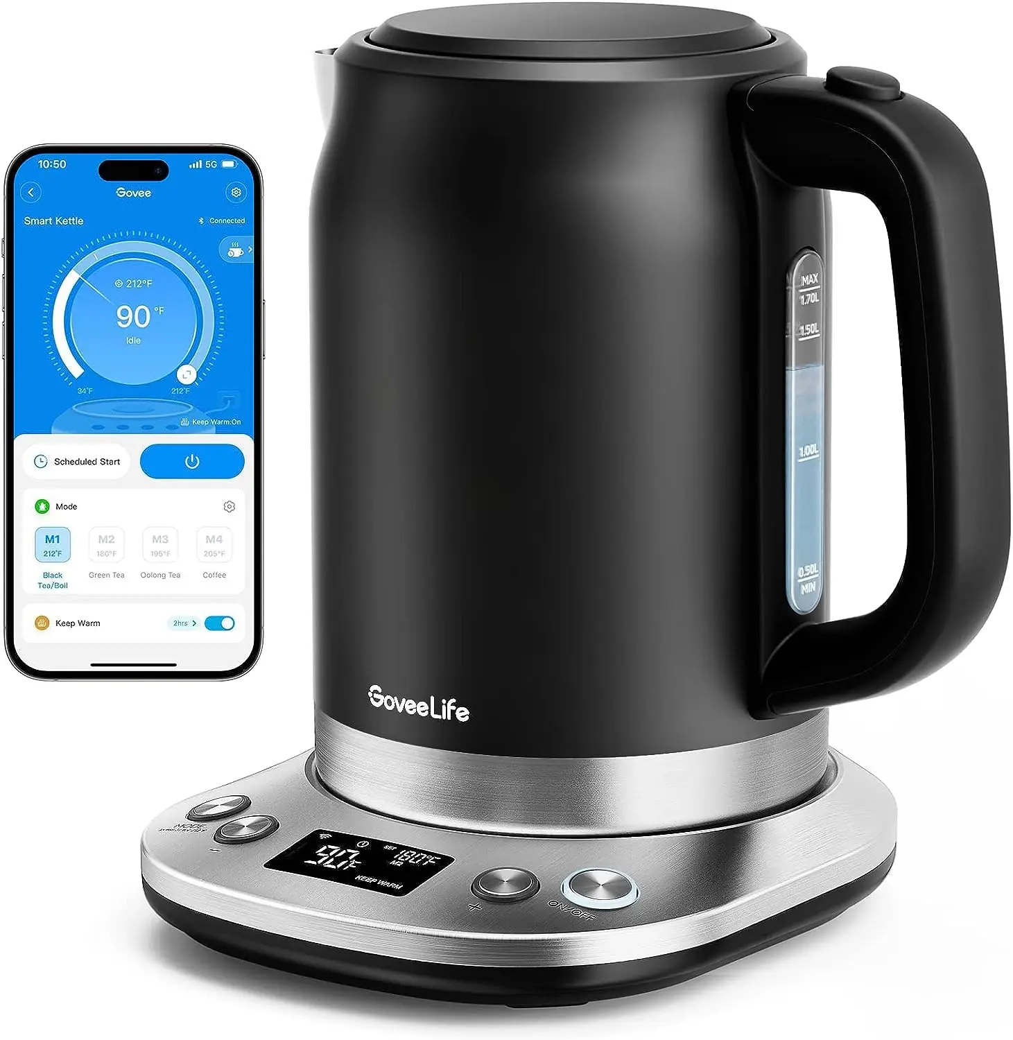

Smart Kettle Temperature Control, WiFi Tea Kettle with Alexa Control, 1500W Rapid Boil, 2H Keep Warm, 1.7L BPA Free Stainless