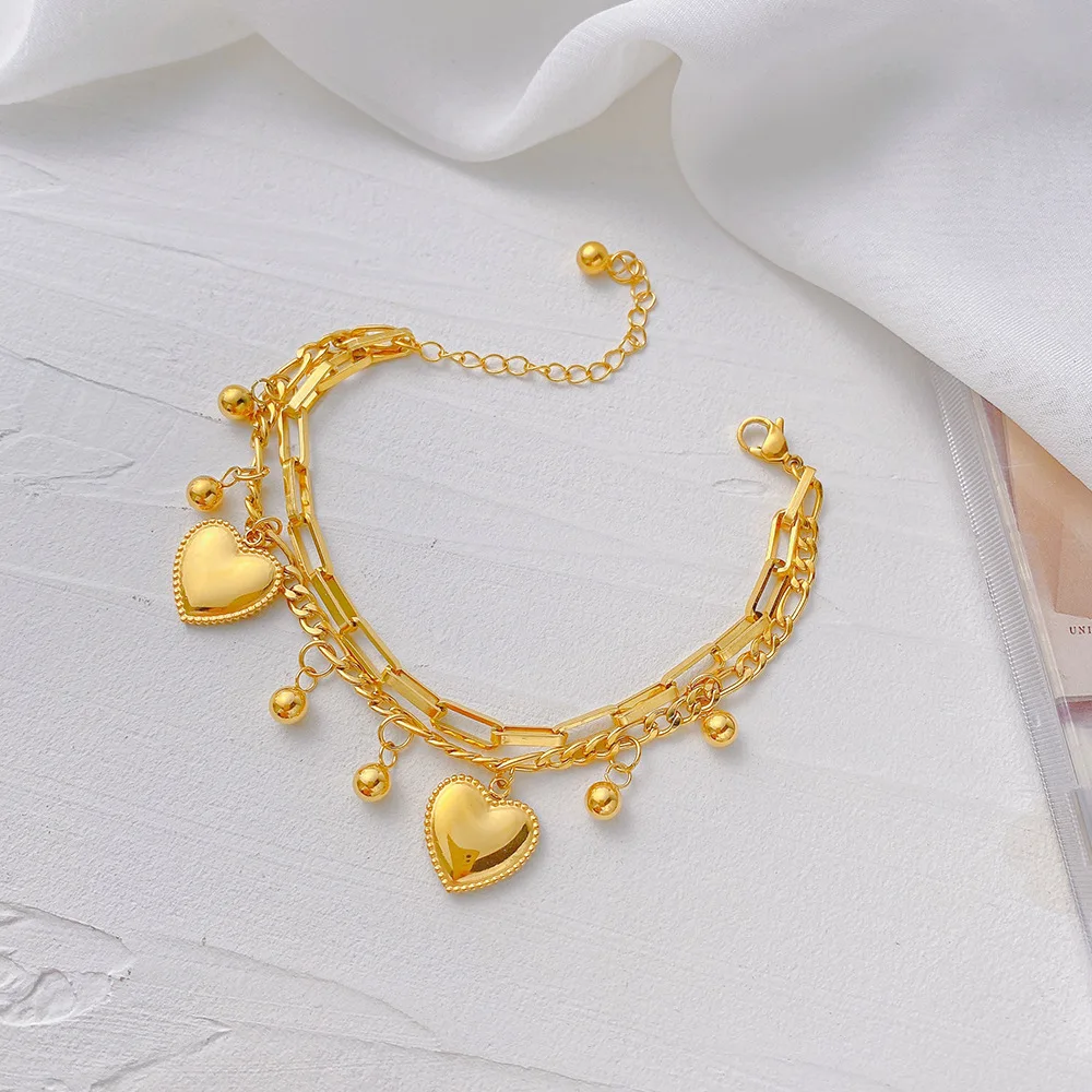 

316L Stainless Steel Multilayer Love Heart Bracelet For Women High Quality Gold Color Rustproof Girls Wrist Jewelry Dropshipping