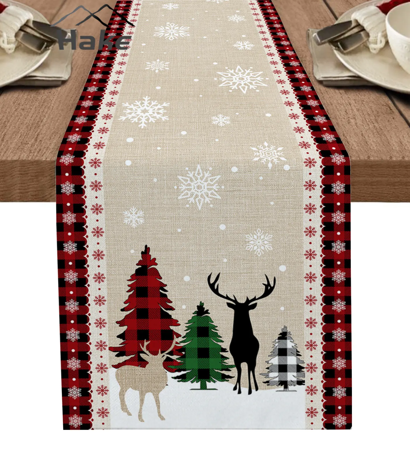 

Christmas Snowflake Elk Pattern Table Runners Linen Anti-fouling Table Runners Wedding Party Decoration Table Runners