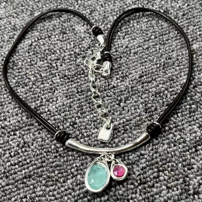 2022 Новая мода гальваническое ожерелье из серебра 925 пробы с черной веревкой