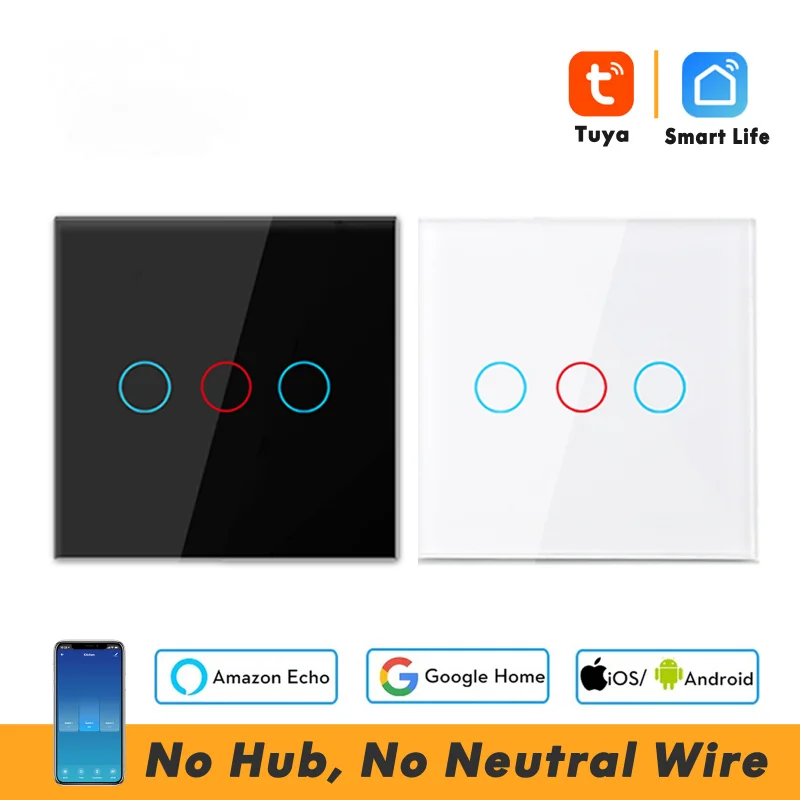 

Настенный выключатель для умного дома, Wi-Fi, без нейтрального провода, 1/2/3 клавиши, приложение Tuya Smart Life, 433 RF, 220 В, 110 В, поддержка Alexa Google Home