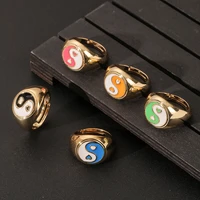 simple new fashion color enamel jewelry love gossip yin and yang design ring hip hop personality ring new year holiday gift
