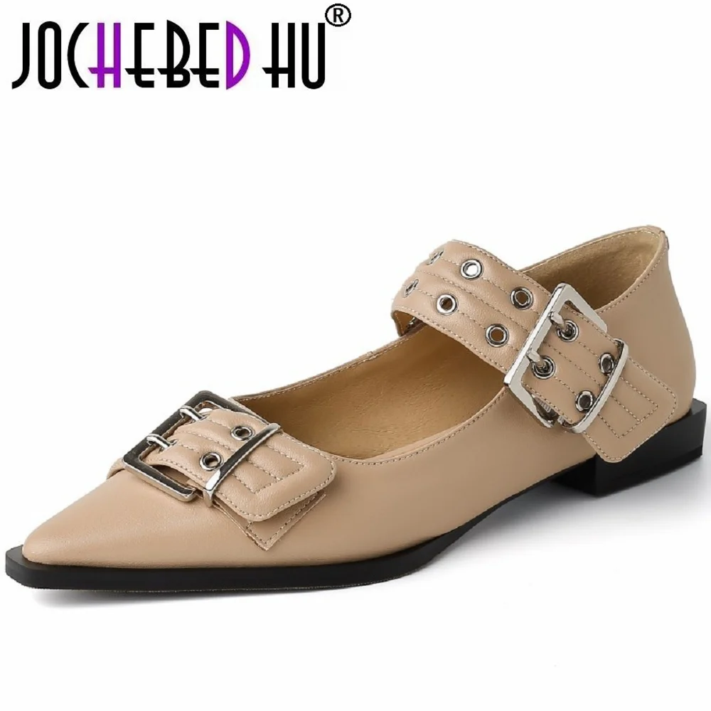 

【JOCHEBED HU】Women Brand Genuine Leather Flats Spring Autumn Flat Heel Party Shoes Woman Elegant Dress Office Lady Shoes
