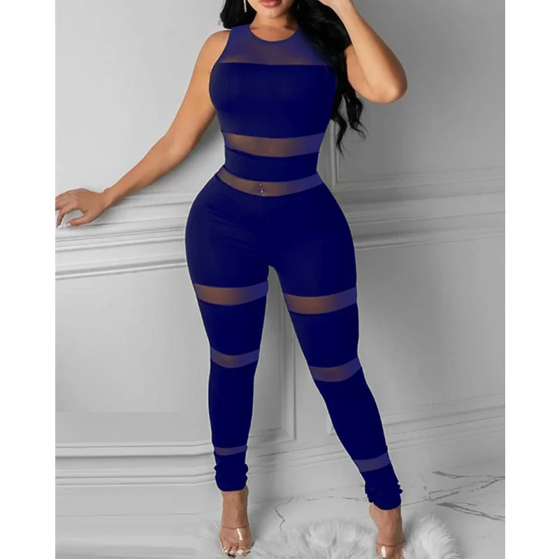 

Women Elegant Fashion Mesh Patchwork Jumpsuit Overalls Women Sexy Sleeveless High Waist Corset Slim Fit Romper Onepieces