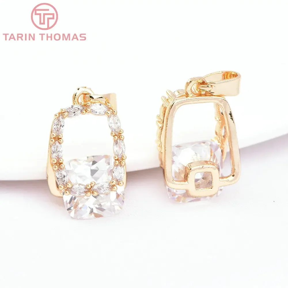 (7180) 4 шт. 10x16 5 мм 24-каратное золото латунь с цирконом квадратные подвески высокое