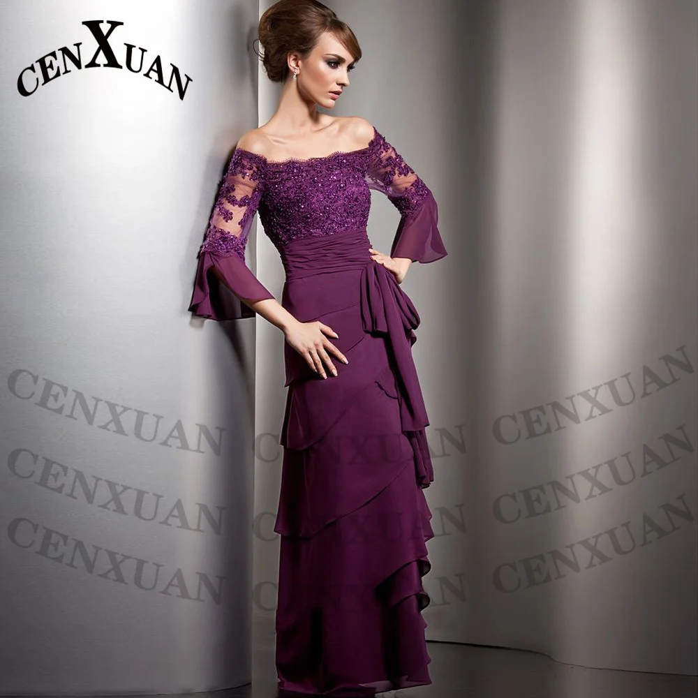 

Cenxuan Boat Neck Mother of The Brides Women Flare Sleeves Evening Celebrity Engagement Party Robes De Soirée Personised